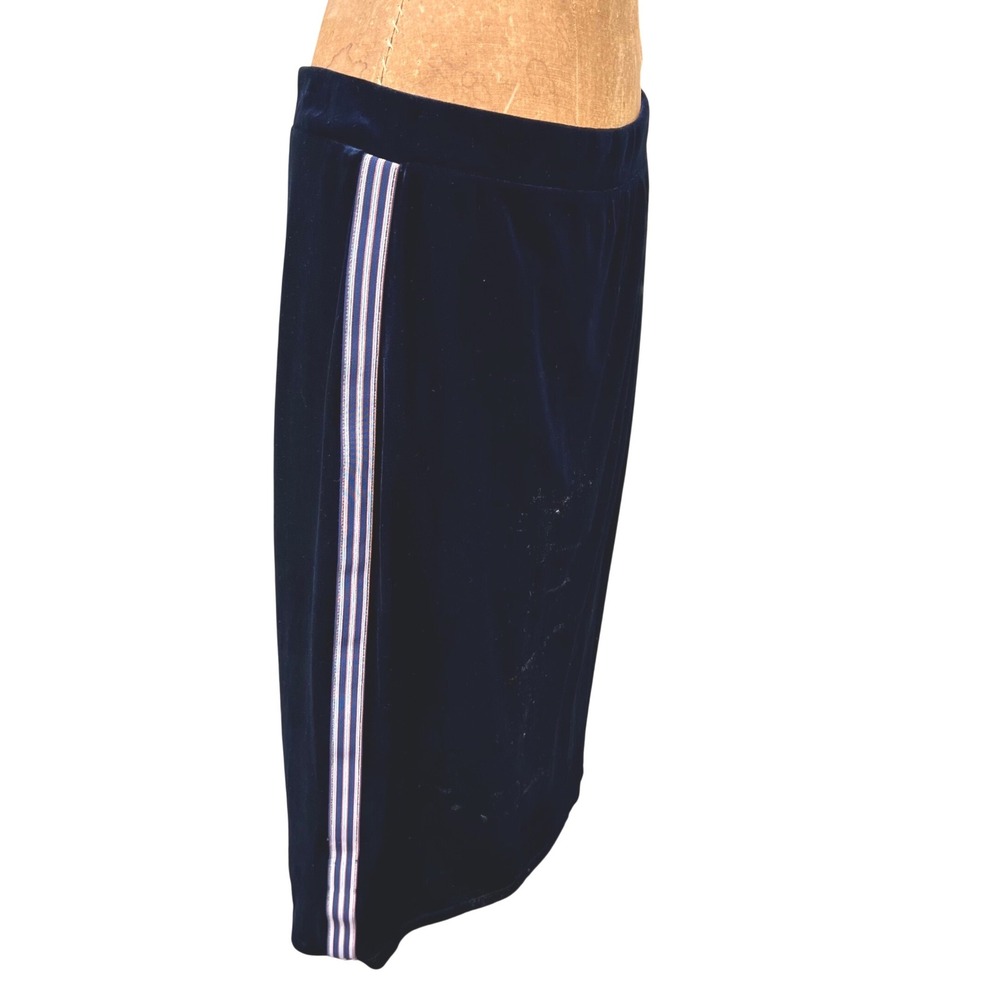 NWT Elie Tahari Velvet Midi Skirt Navy L‎ Side Stripe Office Siren Sporty Chic - Picture 2 of 16